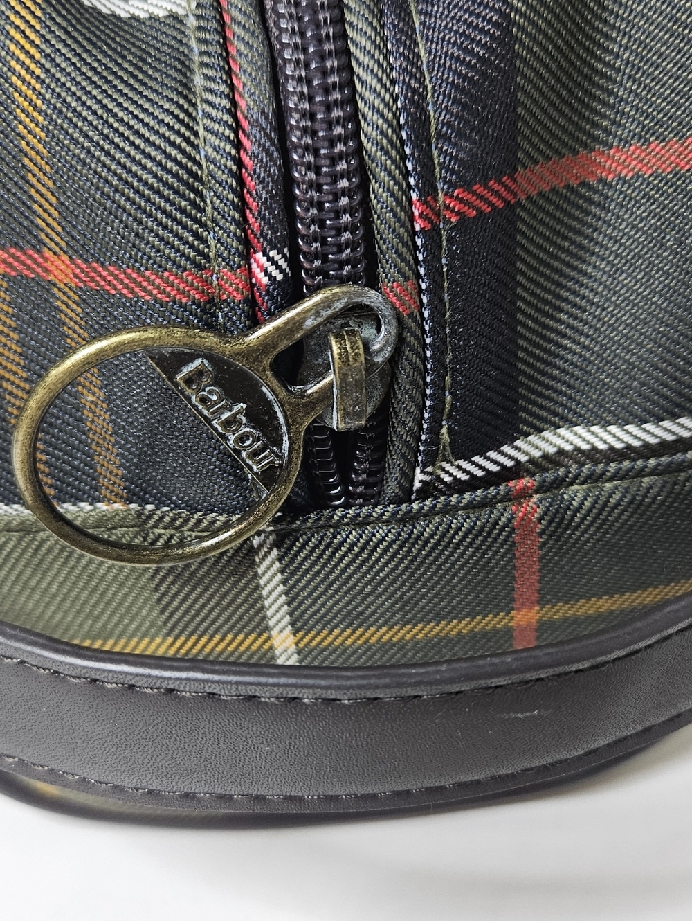 Barbour Tartan Toiletry Bag Dopp Kit Men's Case Green Plaid Canvas Zipper - Picture 4 of 11